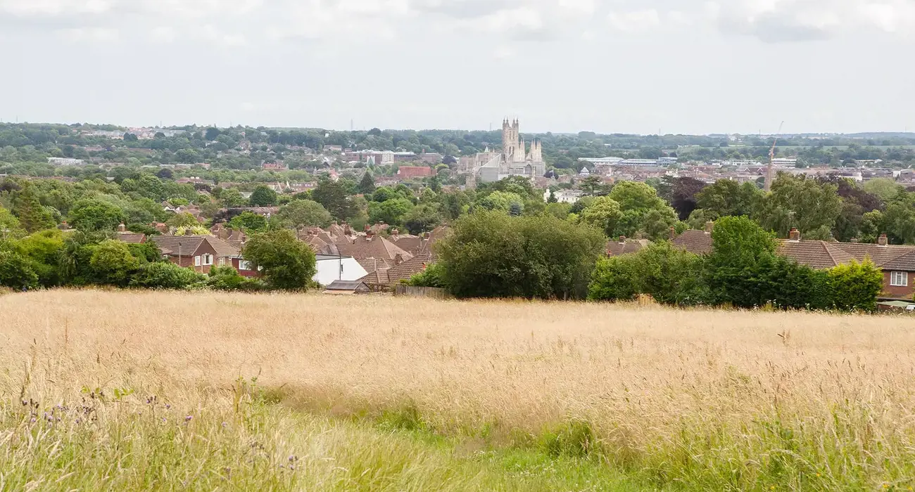A view across Canterbury, with the Cathedral in the distance