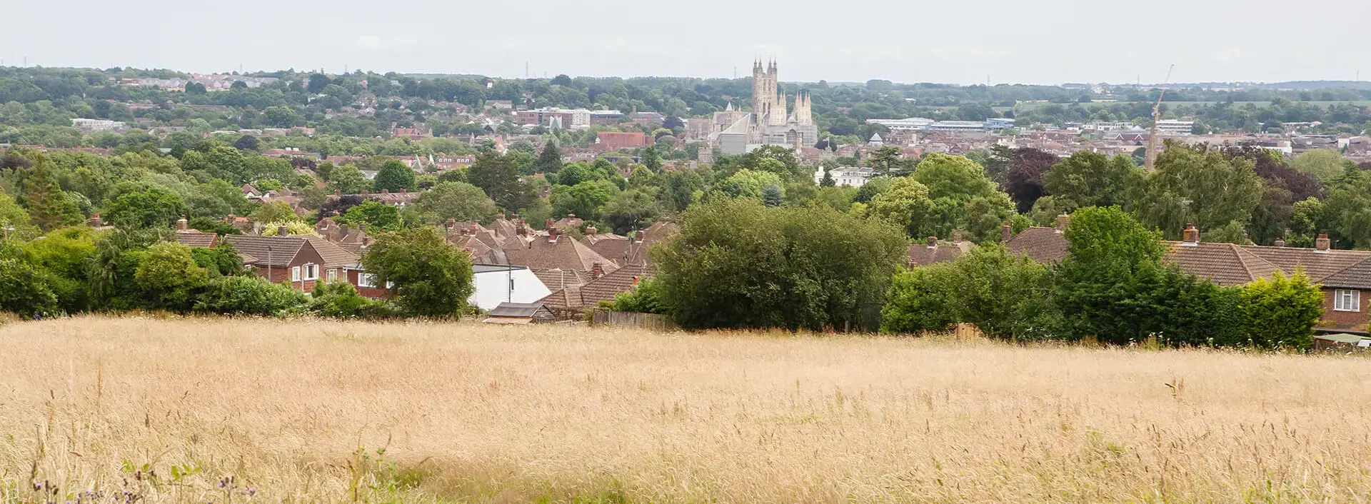 View across Canterbury, with Canterbury Cathedral in the distance