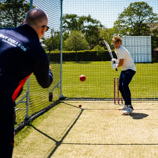 Senior pupil practicing cricket at Kent College Canterbury